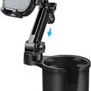 Cup Phone Holder for Car with Expandable Base, 2 in 1 Height-Adjustable Dual Cell Phone Holders Car Cupholder Mount, Friendly Fit Large Bottle & iPhone All Cellphone for Truck SUV | No Shake Design