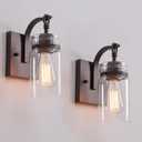 Wall Sconces Set of Two, Oil Rubbed Bronze Sconces Wall Lighting Fixtures with Clear Glass Indoor Farmhouse Bathroom Wall Sconce for Bathroom Hallway Stairwell