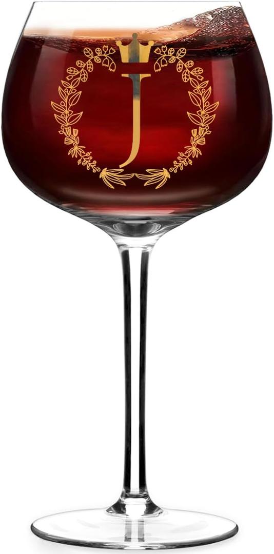 Personalized Custom Birthday Red Wine Glass, Engagement & Wedding Gift, 16oz Bride Monogrammed Cup A (J)