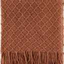CREVENT Farmhouse Boho Knitted Throw Blanket for Couch Sofa Chair Bed Home Decoration, Soft Warm Cozy Light Weight for Spring Summer Fall (60''X80'' Caramel)