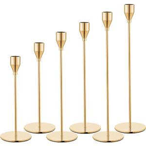 Set of 6 Gold Candle Holders for Taper Candles, Metal Gold Taper Candle Holder Decorative Candlestick Holders for Wedding, Dinning, Party, Home Decor, Fits 3/4 inch Thick Candle&Led Candles