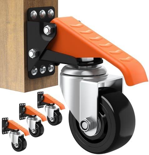 Ronlap Workbench Casters Wheels Kit 920 Lbs Capacity Retractable Casters Set of 4 Heavy Duty Side Mount 3" Lifting Caster Work Table Tool Bench Stepdown Castors Wheels 4 Pack