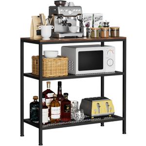 Kitchen Island with 3 Tier Storage, Height-Adjustable Kitchen Shelf, Microwave Stand for Dining, Sturdy Metal Frame, 30.7" L x 13.77" D x 31.51" H,Rustic Brown and Black