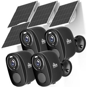 4Pack 5G/2.4G Solar Security Cameras Wireless Outdoor, 2K Battery Camera w/Solar Panel, Siren Alarm ,Color Night Vision, 2-Way Talk, Waterproof, Works/Alexa ,Wifi Camera for Outdoor Surveillance