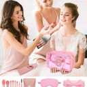 Gift Sets for Women, Initial Makeup Bag with Makeup Brush Set Bachelorette Party Favors, Pink Spa Kit with Skincare Headbands Wrist Bands Sleepover Party Supplies Gifts for Teen Girls Bridesmaid S