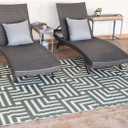 Stylish Camping 276094 6-feet by 9-feet Reversible Mat, Plastic Straw Rug, Large Floor Mat for Outdoors, RV, Patio, Backyard, Picnic, Beach, Camping - Geometric Mat (Olive Green/Beige)