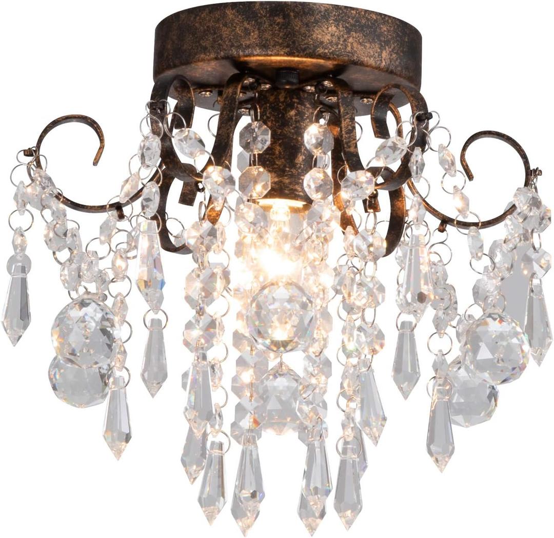 Q&S Small Crystal Ceiling Light Fixture Flush Mount,Black Ceiling Lights Modern Chandelier,Bedroom Hallway Closet Light Fixture,Dia9.5 1 Light.