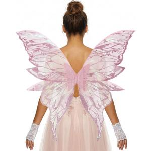 YKW Fairy Wings for Adult Women,31.5"x29" Butterfly Cosplay Wings with Lace Gloves,Organza Costume Wings for Halloween Party