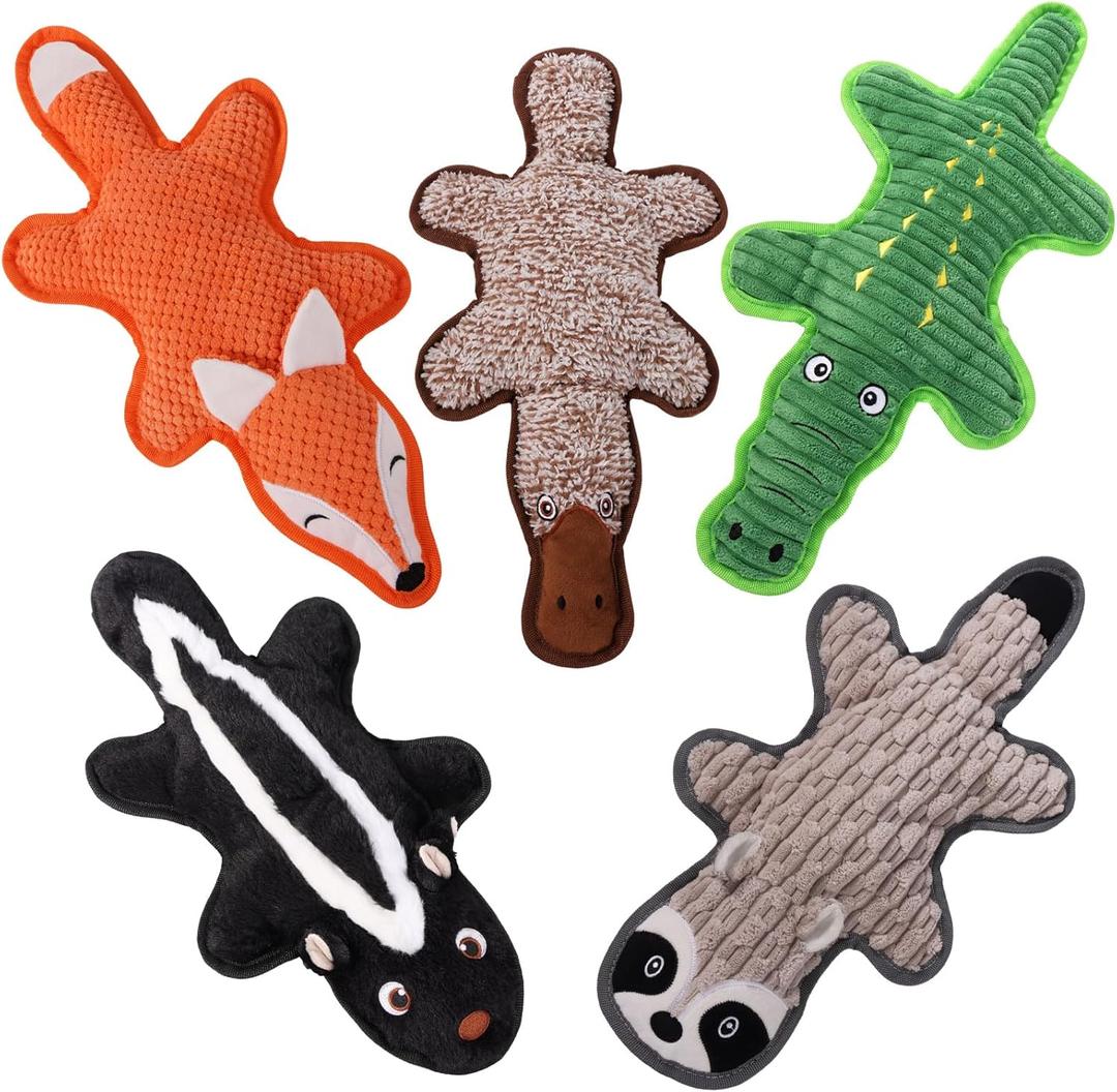 5 Pack No Stuffing Squeaky Dog Toys for Large Dogs - Interactive Durable Plush Chew Toy with Crinkle Paper, Safe Pet Toy for Small to Large Breed, Ideal for Puppy Gifts & Tug of War Toys (Multicolor)