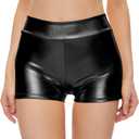 Kepblom Womens Metallic Booty Shorts High Waisted Shiny Rave Bottoms for Dance Festival Costumes (Large, Black)