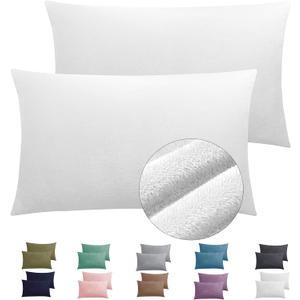2 Pack Zippered Velvet King Pillowcases, Super Soft and Cozy Luxury Fuzzy Flannel Pillow Cases with Zipper, 20x36 Inches, White