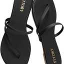 FITORY Womens Flip Flops, Strappy Open Toe Flat Sandals for Summer 2026, Lightweight and Comfortable Slides for Beach and Casual Walking, Indoor and Outdoor Size 7 (Black)