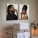 2pcs Funny Black men's and women's bathrooms Canvas Wall Art African Couple Toilet Pinch Nose Wall Decor Pictures Humour Black With A Stinky Posters Prints for Wc Bathroom Decoration Prepare to hang