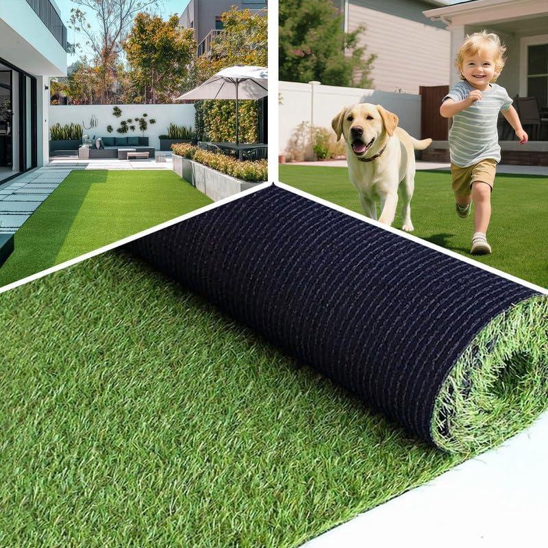Realistic Artificial Grass Turf Mat 3 Ft X 5 Ft, 0.8 Pile Height Synthetic Fake Green Lawn Rug with Drainage Holes, Pet Dog Turf for Indoor Outdoor Patio Garden Balcony, Custom