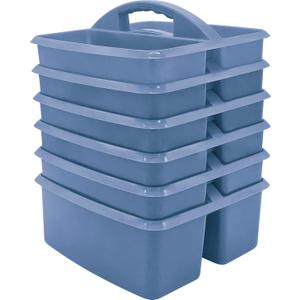 Teacher Created Resources Slate Blue Portable Plastic Storage Caddy 6-Pack for Classrooms, Kids Room, and Office Organization, 3 Compartments