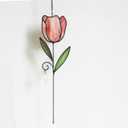 Stained Glass Tulip Window Hanging Panel, Flower Sun Catcher Home Decoration Gift for Mothers, Wives, Girlfriends, and Lovers (Pink, Green B)