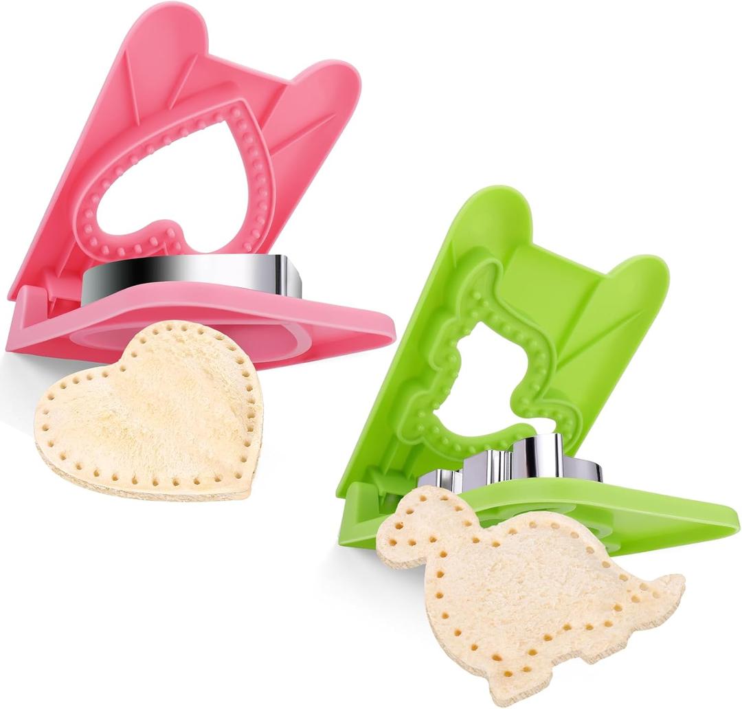 2PCS Sandwich Maker,Sandwich Cutters for Kids Lunch,Crustless Breakfast Sandwich Cutter and Sealer Set Great for Children Boys Girls Lunchbox and Bento Box for Autumn School Start Season (Green)
