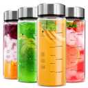 Yirilan Juice Bottles 4 Pack 16 oz，Reusable Glass Bottles with Lids，Stainless Steel Lids Water Bottle for Juicing, Smoothies, Water, Leakproof, BPA Free