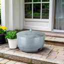 Monarch Abode Garden Hose Holder with Lid – Decorative Water Hose Holders for Outside, Hand Hammered Metal Patina Pot with Drainage, 100ft Waterhose Holder for Outside, Garden Storage Caddy