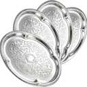4-Pack Large Silver Serving Tray 20.3 x 15.2 Inch Mirror Platter Set for Party, Wedding, Birthday, Christmas, Appetizers, Desserts, Food Display, Kitchen Table, Buffet