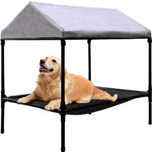 Elevated Dog Bed with Canopy, Outdoor Dog Bed with Removable Shade Tent for Small Medium Dogs, Breathable, Easy to Clean(36" x 25") (Bring a shed 24"x34", black)