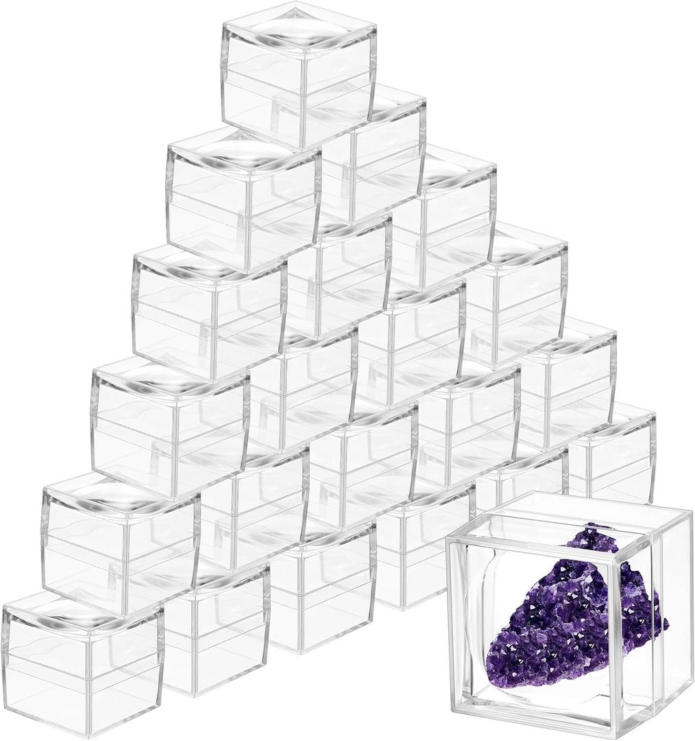 10 Pack Rock Display Case Clear Rock Collection Boxes Storage 2.5 x Magnifying Specimen Boxes Bug Viewer Box for Mineral Stone Storage Gemstone Fossil Crystal Coins Collectibles