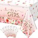 6 Pack Floral Baby Shower Tablecloth, It's a Girl Decorations, Pink Flower Party Backdrop, Plastic Disposable Table Cloth for Girl
