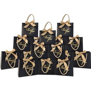 TKSBAG 100 Pack Small Thank You Gift Bags with Handles, 5.5''x 2.5''x4.7'' Mini Black Gift Bags Bulk for Baby Shower, Birthday, Wedding, Party Favors, Back to School, Summer Party