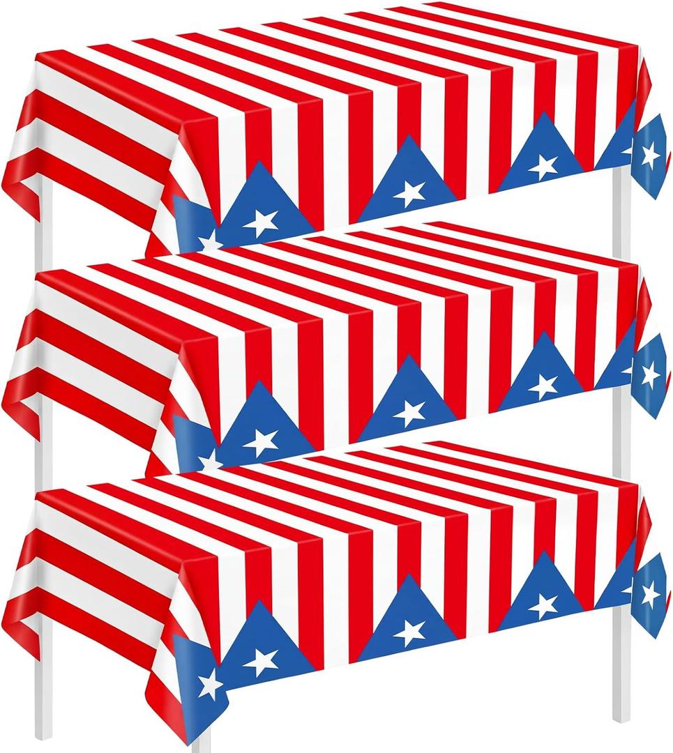 Chumia 3 Pack Puerto Rico Party Tablecloth Decorations Puerto Rico Themed Tablecloths for 12th of June National Day Country Decoration Kitchen Dining Room Home Dinner