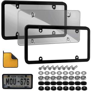 2 Pack License Plate Covers Frames : Rust-Proof Car License Plates Shields Holder -with Screw Caps - Clear License Plate Protector for US Standard Cars (Grizzly)