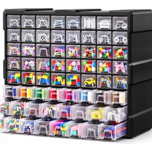 64-Drawer Organizer Craft Organizers and Storage with Dividers Labels | Small Parts Organizer Thicker Toolbox, Building Bricks Hardware Screws Nuts Bolts, Teacher Toolbox Charms Beads Scrapbook