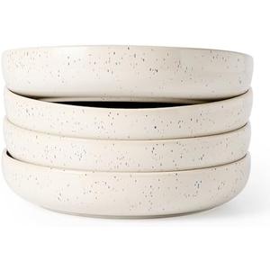 famiware Milkyway 33 oz Bowl Set, Pasta Bowls Set of 2, Salad Bowls, Double Reactive Glaze, Sturdy & Stackable, Ideal for Housewarming, Festivals, Creamy White with Speckles