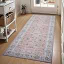 Runner Rug for Kitchen Hallway 2x6 Washable Non-Slip, Soft Boho Floral Carpet Low Pile Vintage Long Kitchen, Bedroom, Laundry, Bathroom, Living Room Rugs (Pink)