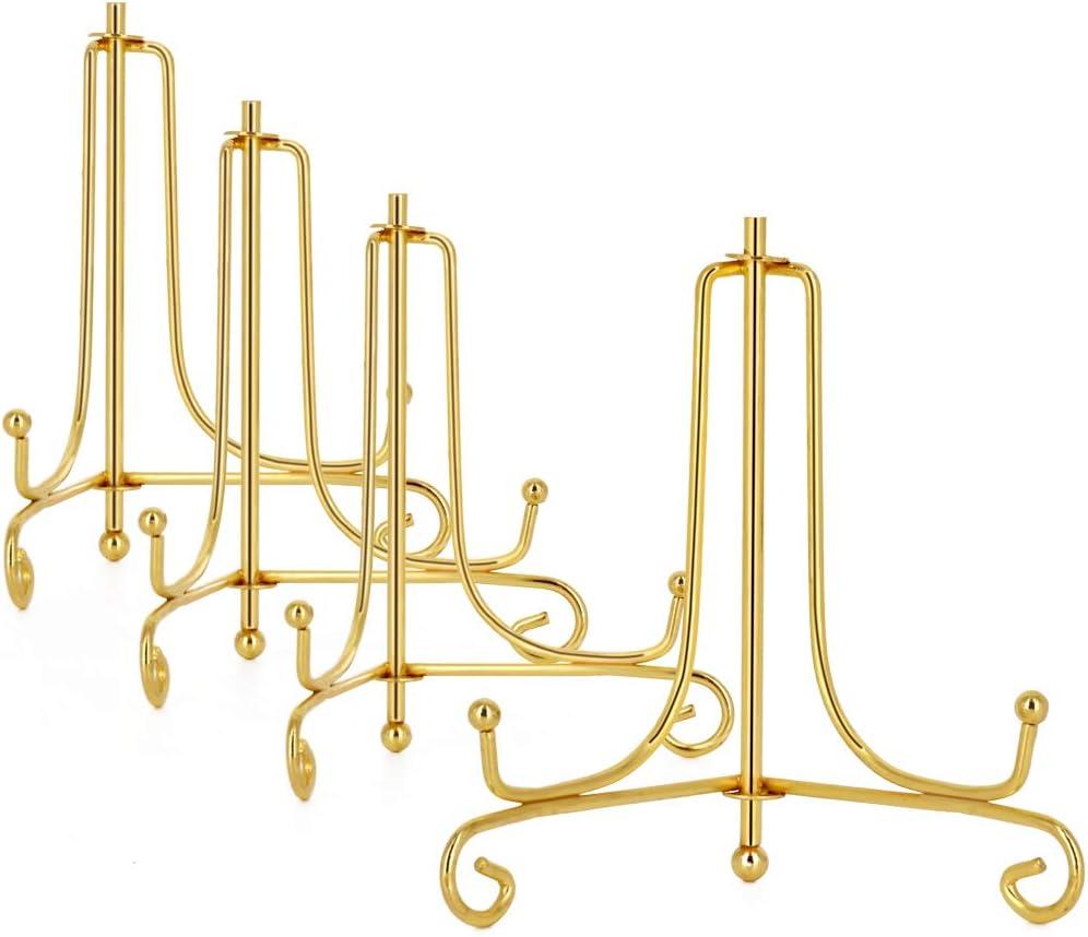 LIONWEI LIONWELI 4 Inch Gold Iron Plate Stand Holder Easel Display Stand for Plate?Picture?Photo and More,4 pcs.
