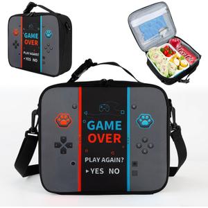 Game Console Insulated Lunch Bag lonchera for Teen Boy Kid Gamer Lunch Box Bento Reusable Large Capacity Portable Waterproof Leakproof with name tag to School Office Picnic (1PCS Lunch Bag)