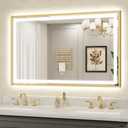 LED Bathroom Mirror 48"x30" Inch Brushed Gold Metal Frame Lighted Bathroom Vanity Mirror with Lights, Brighter Frontlit and Backlit Light up Anti Fog Mirror, 3-Color Dimmable, Memory Function