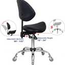 Saddle Stool with Back Support Ergonomic Esthetician Chair, Black, Without Foot Ring
