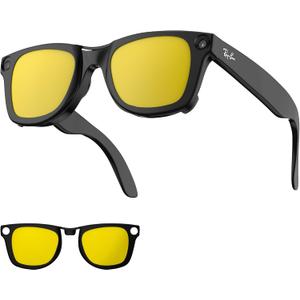Polarized Clip-ons for Ray-Ban Meta Wayfarer (RW4008 & RW4012 Large 53-22), Discoloration Clips Compatible with Ray-Ban Meta Wayfarer Gen 2 Protect Your Eyes, Cool and Fashion (Yellow, Large)