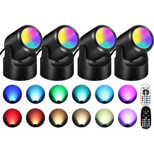 6W RGBW Up Lights Indoor Christmas Spotlight Indoor LED Color Changing Uplighting Indoor with Remote 120V Spot Lights Indoor Plug in Floor Spotlight Indoor for Plant Picture Party, 4 Pack
