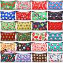 24 Pieces Makeup Bags Bulk Canvas Cosmetic Bags Purse Organizer Zipper Cosmetic Pouch Portable Travel Toiletry Pouch for Women Men Gifts, 7 x 4 Inch (Christmas)