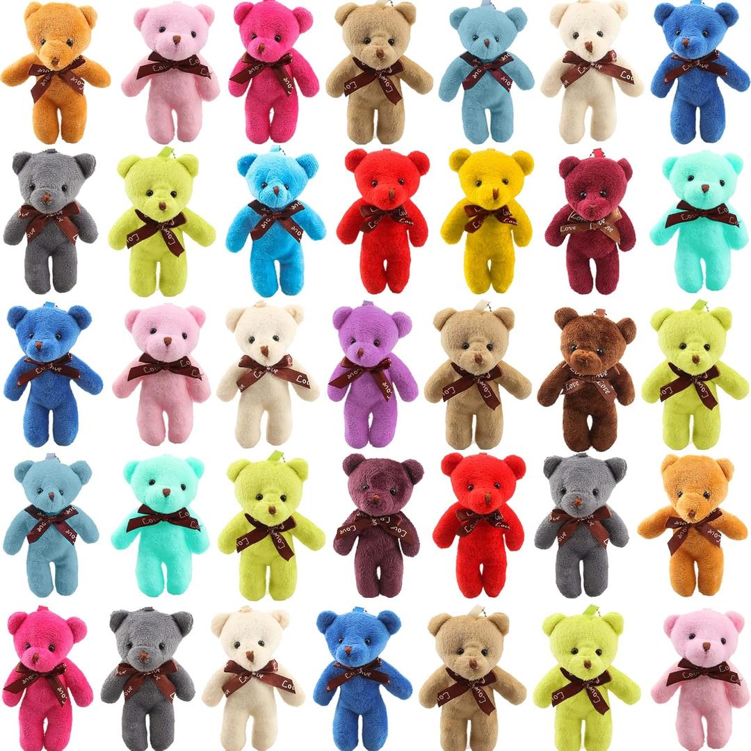 51 Packs Mini Teddy Bear Toy Plush Stuffed Tiny Bear Doll for DIY Keychain Birthday Wedding Party Favor Valentines Gifts, 17 Colors