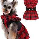 Kuoser Dog Classic Red Plaid Dress for Small Medium Dogs, Puppy Bowknot Tutu Dress with D-Ring Buckle, Cute Pet Vest Dog Princess Skirt for Wedding Holiday Party Photography Medium