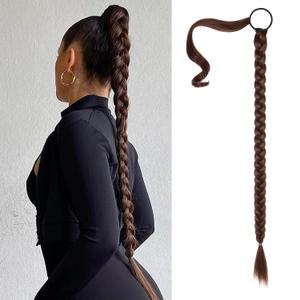 SEIKEA Upgraded Long Braid Ponytail Extension with Elastic Tie Straight Sleek Wrap Around Braid Hair Extensions Ponytail Medium Cinnamon Brown 34 Inch (After Braided 30 Inch)