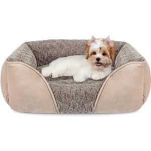 INVENHO Small Dog Bed for Medium to Large Dogs - Rectangle, Orthopedic, Soft, Calming, Durable Pet Cuddler with Anti-Slip Bottom (20"x19"x6") (Beige)
