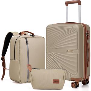 Carry On Luggage Set 22x14x9 Airline Approved Luggage Sets 3 Piece,Suitcases with Wheels,ABS Hard Case Luggage with TSA Lock Spinner Wheels(20 Inch,BP/TB)