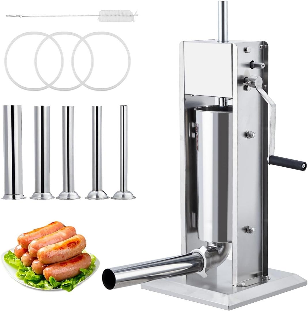 Sausage Stuffer, Manual 22LBS/10L Sausage Maker Machine, Meat Stuffer with Dual Speed, Stainless Steel Heavy Duty Sausage Filler with 5 Stuffing Tubes, for Commercial and Home Use