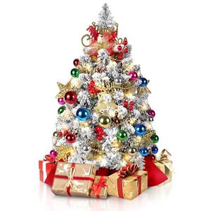 2FT Mini Flocked Christmas Tree, Small Christmas Trees with Lights, Prelit Tabletop Christmas Tree with 100 Branch Tips and 50+ DIY Ornaments, Christmas Decorations Indoor and Gifts for Men Women