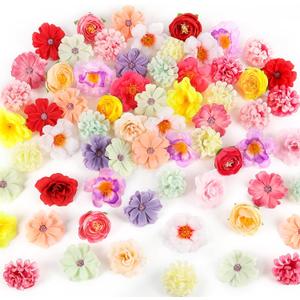 ATTGREAT Fake Flower Heads Mini Silk Flowrs Bulk Small Flower 3D Loose Faux Daisy Rose Sunflowers Plum Blossoms Craft for Wedding Party Cake Baby Shower Home Decor, 110Pcs(Multicolor)