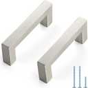 5 Pack Brushed Nickel Cabinet Pulls, 3.5 Inch Cabinet Door Handles with 3 Inch Hole Center, Square Kitchen Hardware for Doors, Drawers & Cupboards, Silver Stainless Steel (3" Hole Center, Brushed Nickel Square)