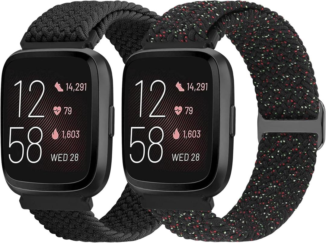 TumpCez Elastic Band for Fitbit Versa 2/Versa Lite/Versa SE Bands for Women Men, Braided Stretchy Straps Nylon Sport Wristband for Fitbit Versa